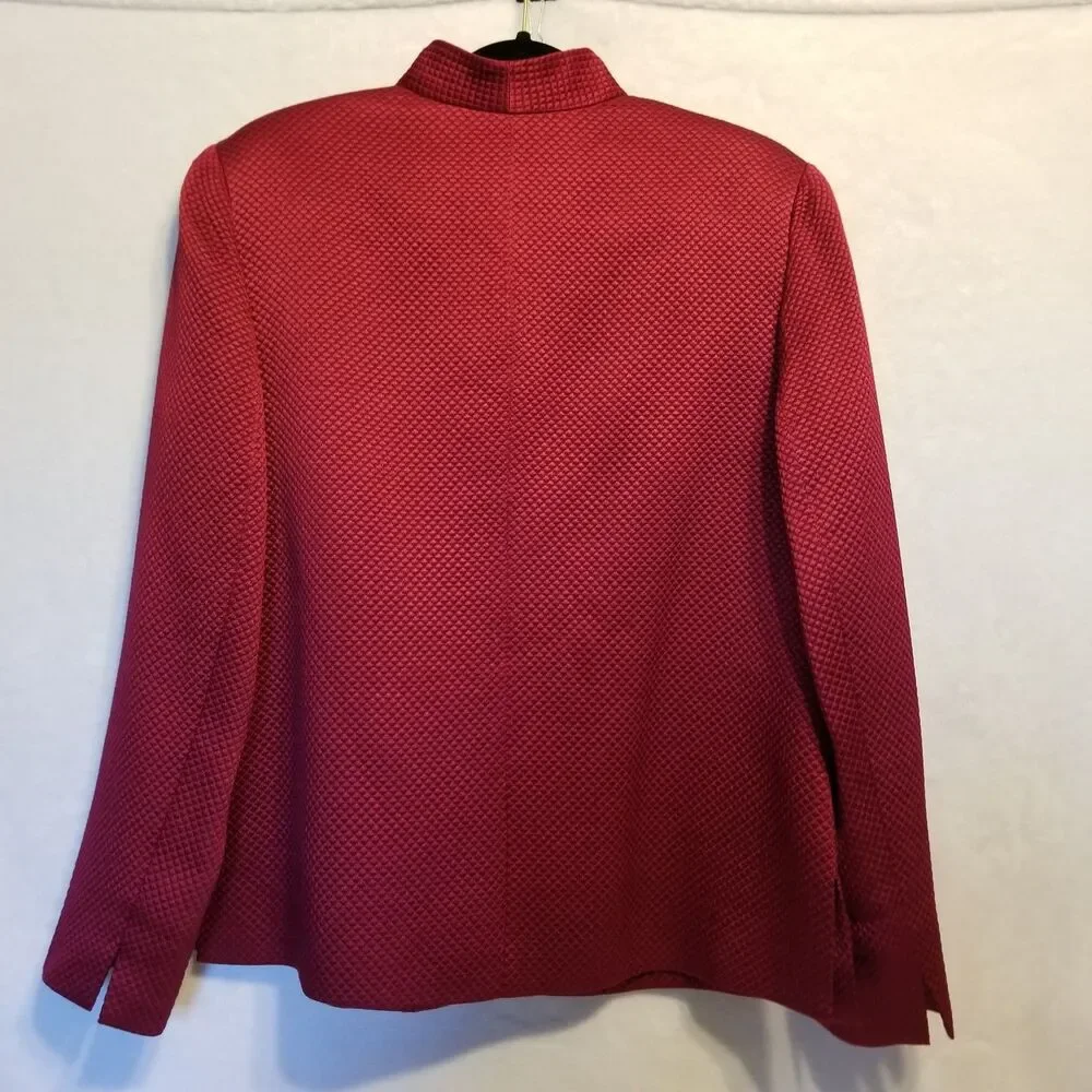 Talbots 12 Blazer Jacket Red Silk Wool Blend Satin Woven Texture Career Event